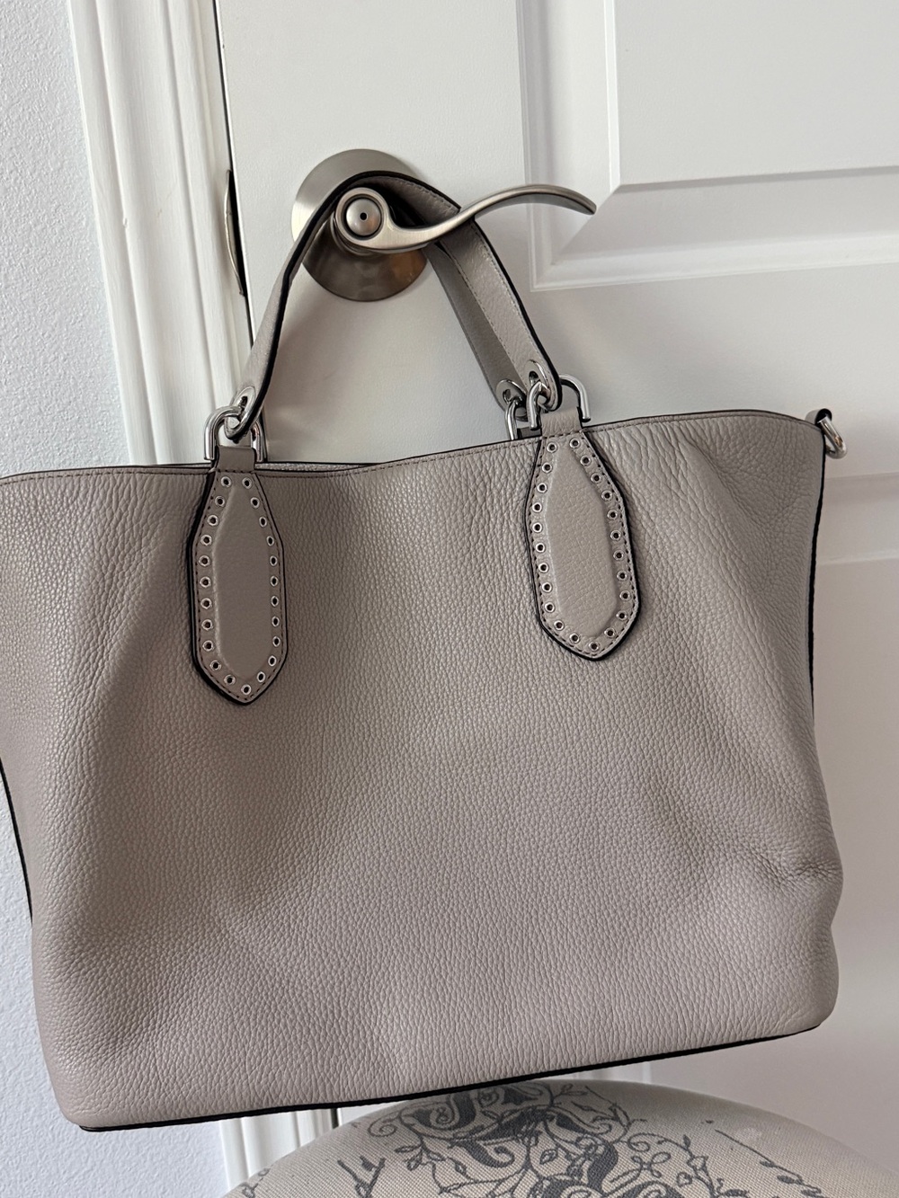 Michael Kors Taupe Pebbled Leather Shoulder Tote - Picture 11 of 13